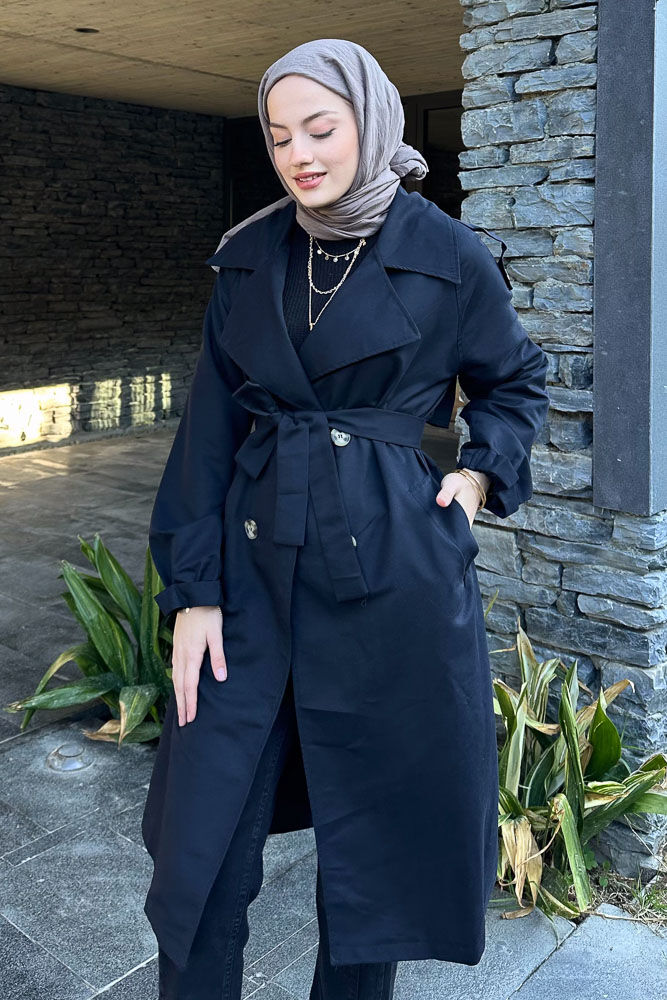 Kol Kemerli Trençkot - Siyah - HENZA (1)