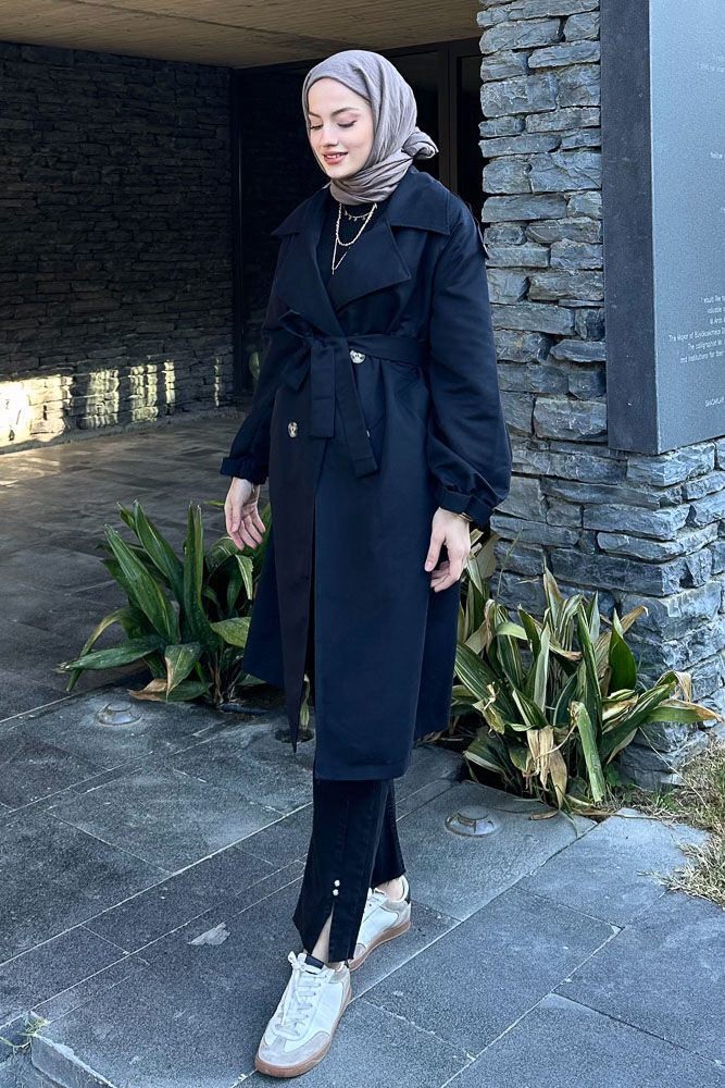 Kol Kemerli Trençkot - Siyah - HENZA (4)