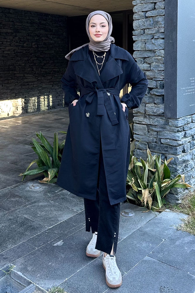 Kol Kemerli Trençkot - Siyah - HENZA (3)