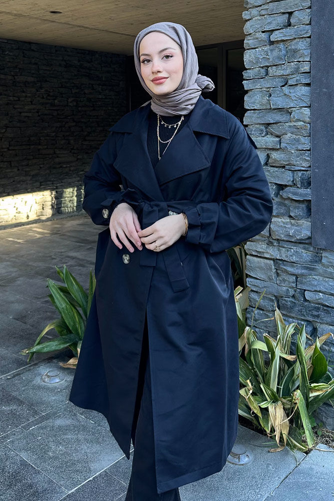 Kol Kemerli Trençkot - Siyah - HENZA (5)