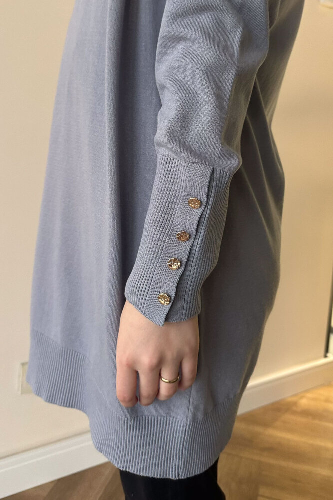 Kol Manşetli Düğmeli Triko - Gri - İKOL (1)