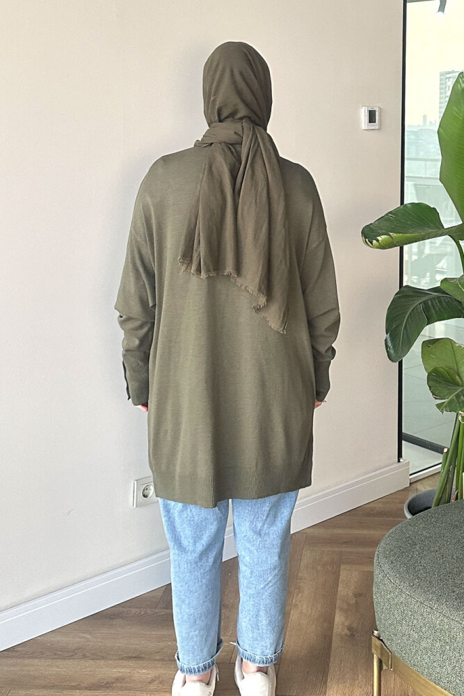 Kol Manşetli Düğmeli Triko - Haki - 8