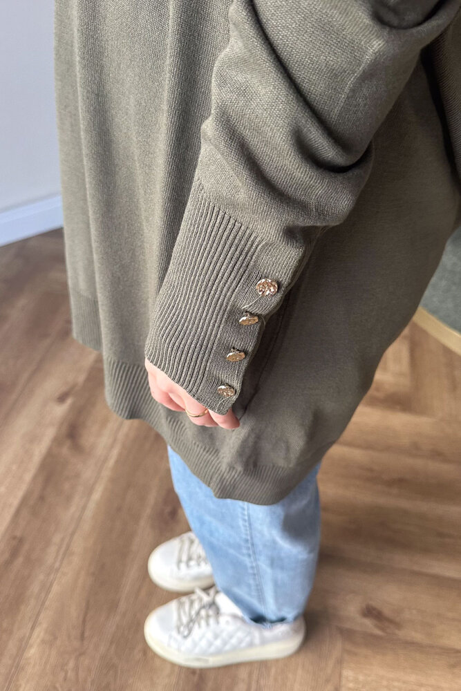 Kol Manşetli Düğmeli Triko - Haki - İKOL (2)