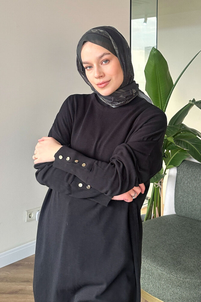 Kol Manşetli Düğmeli Triko - Siyah - İKOL (0)