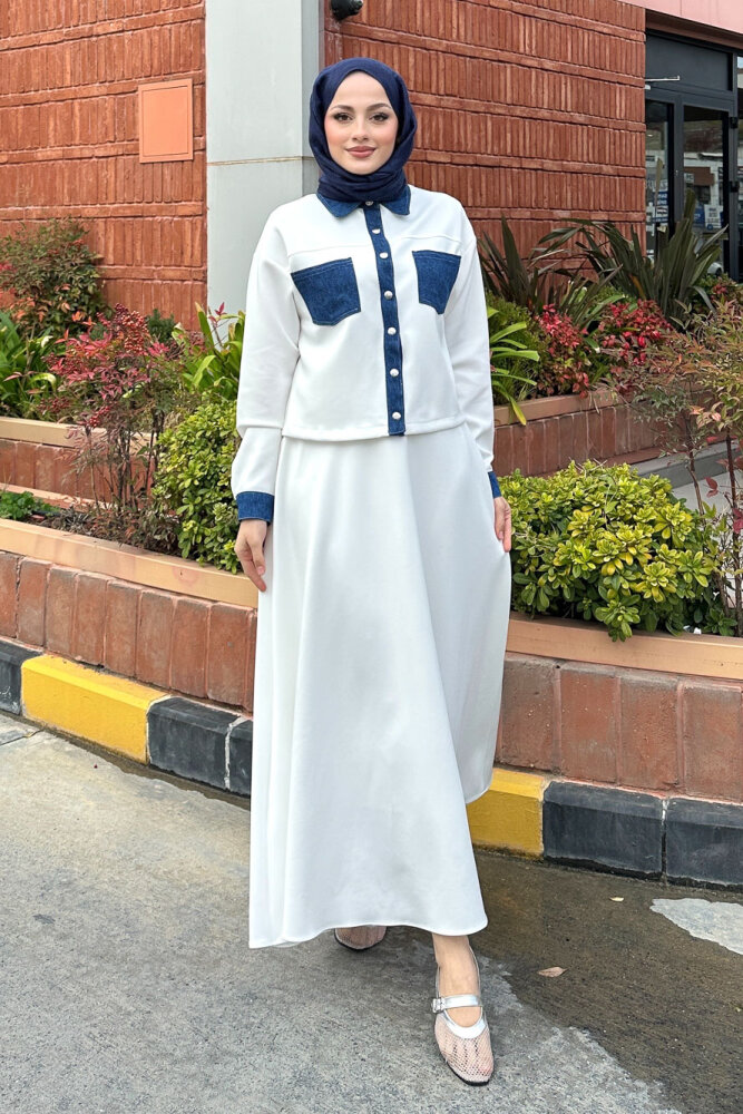 Kot Garnili Scuba Takım - Ekru - 4