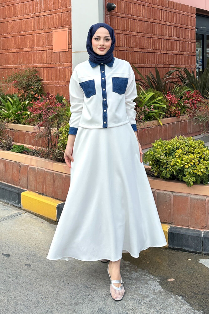 Kot Garnili Scuba Takım - Ekru - 7