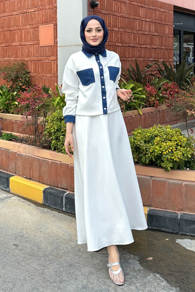 Kot Garnili Scuba Takım - Ekru - 1