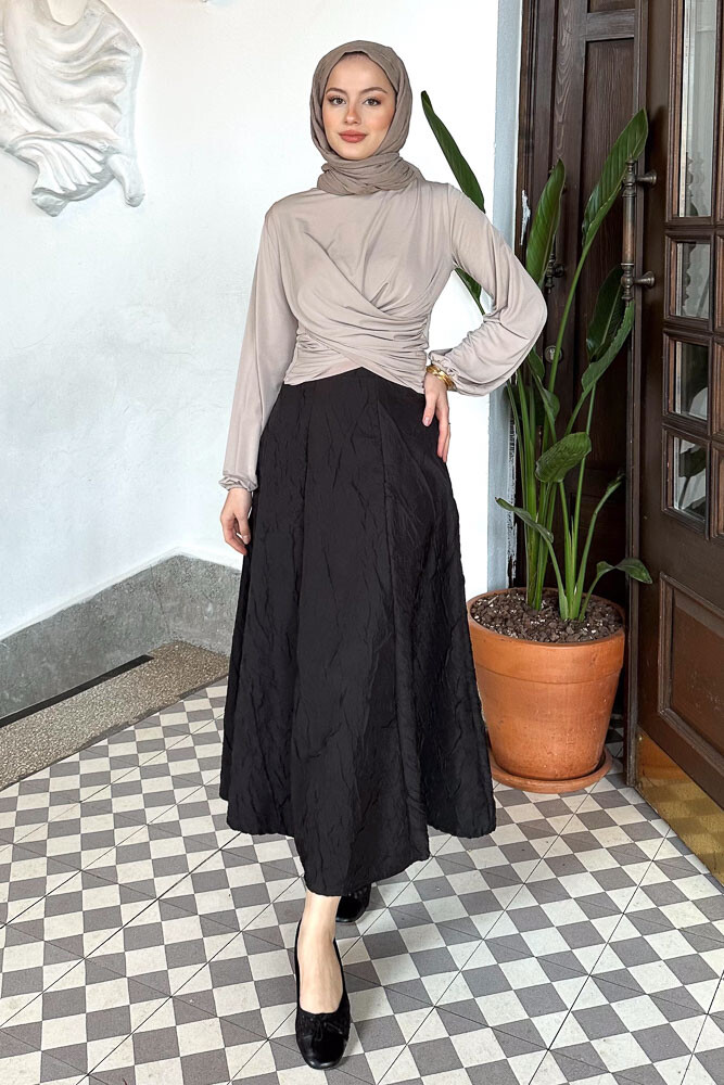 Kraşlı Kloş Etek - Siyah - HENZA (1)