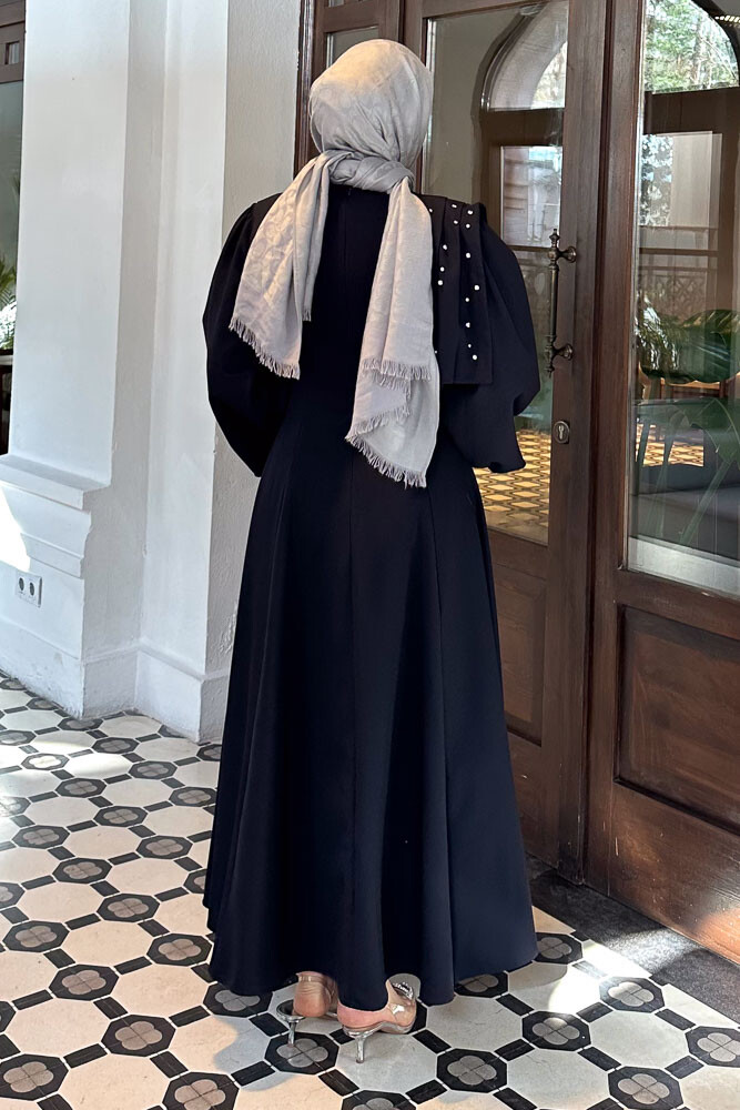 Krep Taşlı Elbise - Lacivert - 8