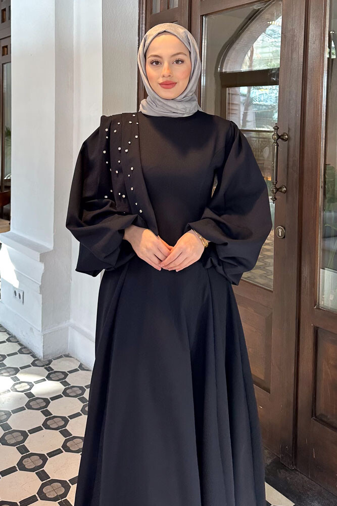 Krep Taşlı Elbise - Lacivert - 7