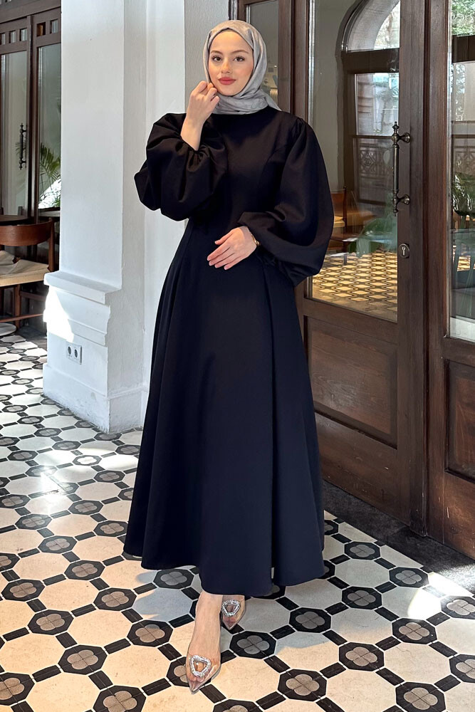 Krep Taşlı Elbise - Lacivert - 4