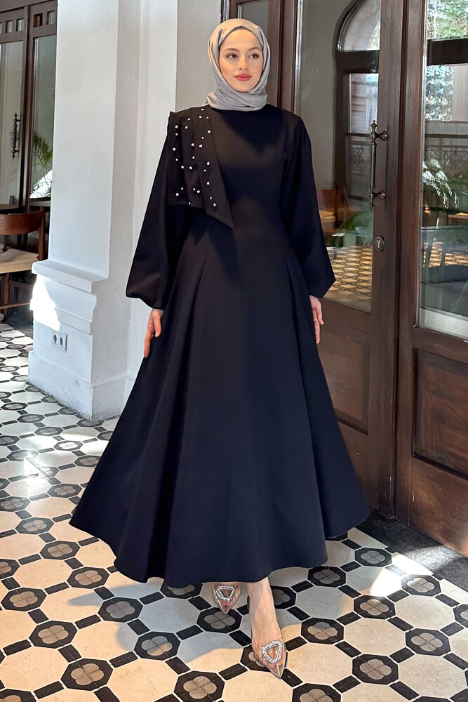 Krep Taşlı Elbise - Lacivert - 2