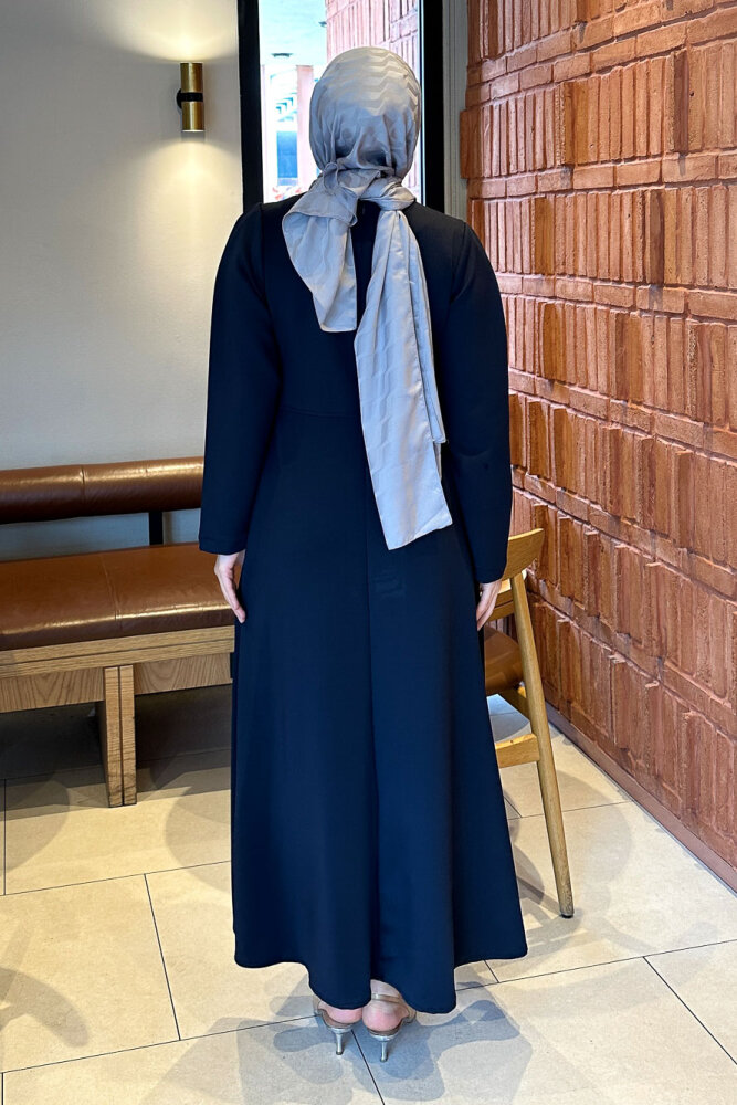 Kurdele Detaylı Scuba Elbise - Lacivert - HENZA (5)