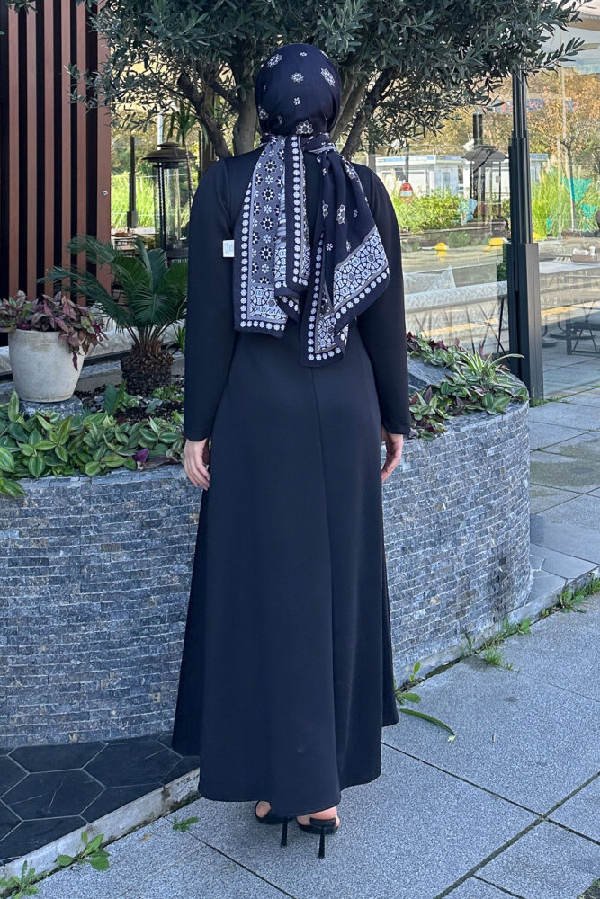 Kurdele Detaylı Scuba Elbise - Siyah - 8