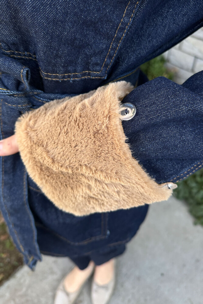 Kürklü Denim Ceket - Lacivert - 4