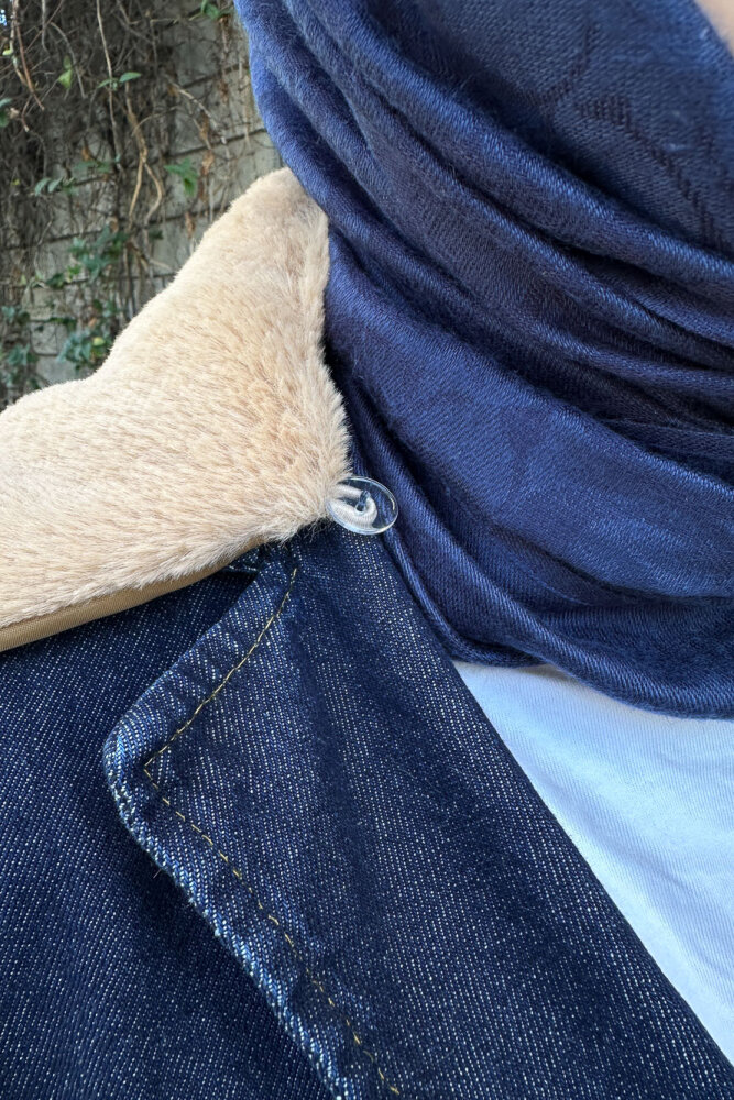 Kürklü Denim Ceket - Lacivert - 7