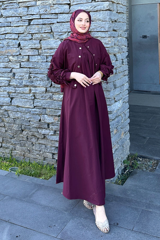 Kyle Bolerolu Elbise - Bordo - 4