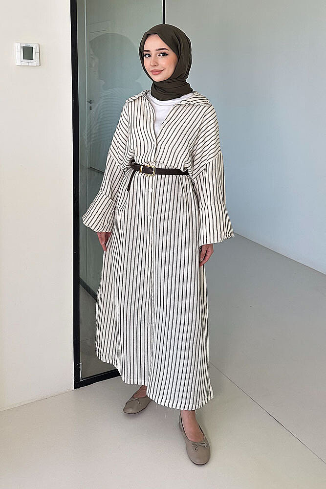 Lal Çizgili Oversize Keten - Haki - ALLMİSS (0)
