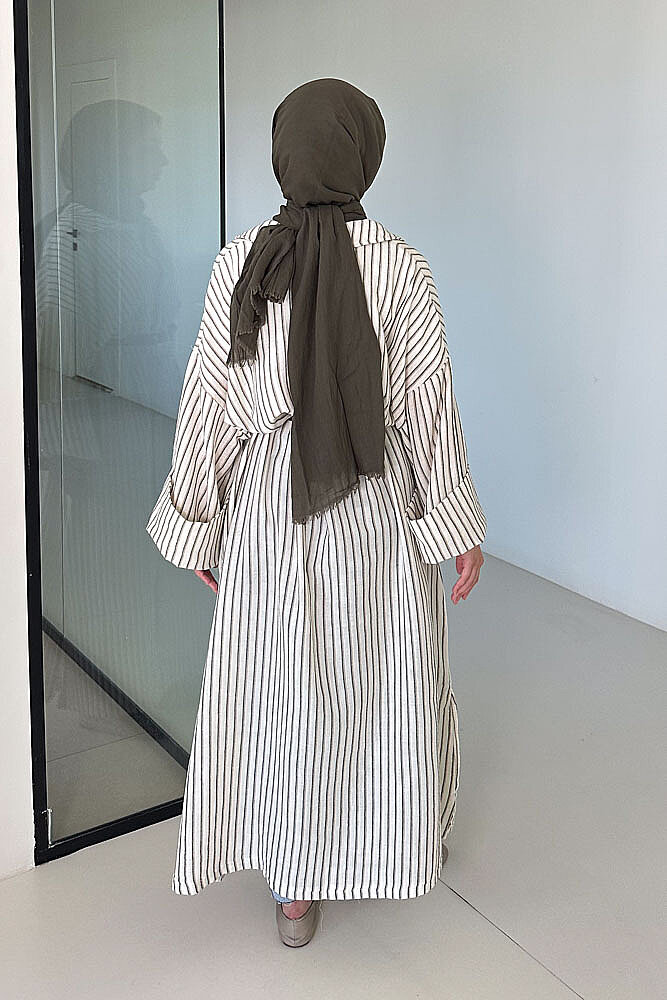 Lal Çizgili Oversize Keten - Haki - ALLMİSS (5)