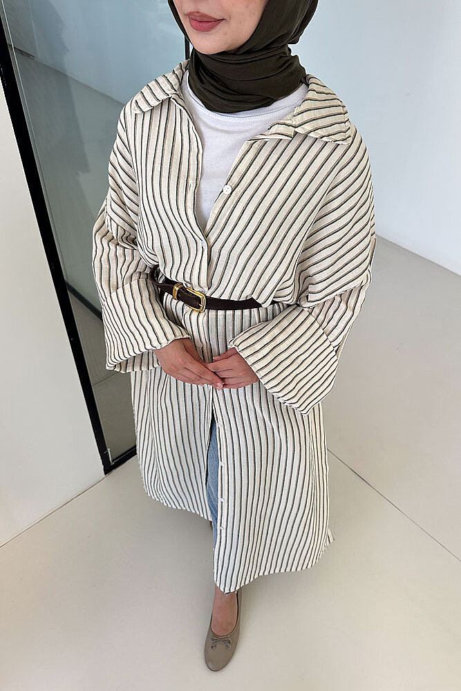 Lal Çizgili Oversize Keten - Haki - ALLMİSS (4)