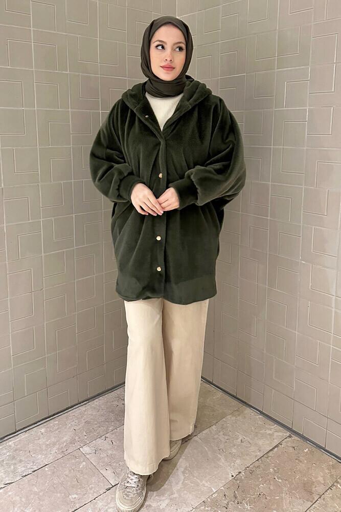 Lavin Kapüşonlu Peluş Mont - Haki - HEWES (3)