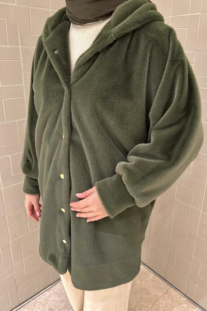Lavin Kapüşonlu Peluş Mont - Haki - HEWES (5)