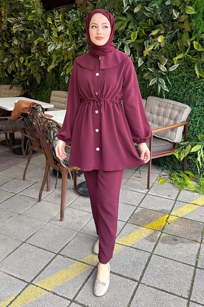 Lille Belden Büzgülü Takım - Bordo - 2
