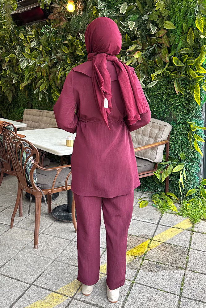 Lille Belden Büzgülü Takım - Bordo - 8