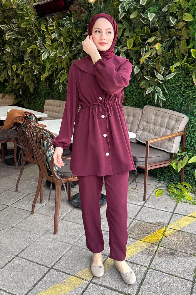 Lille Belden Büzgülü Takım - Bordo - 5