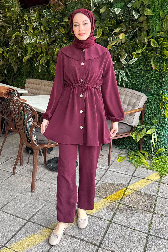Lille Belden Büzgülü Takım - Bordo - 4