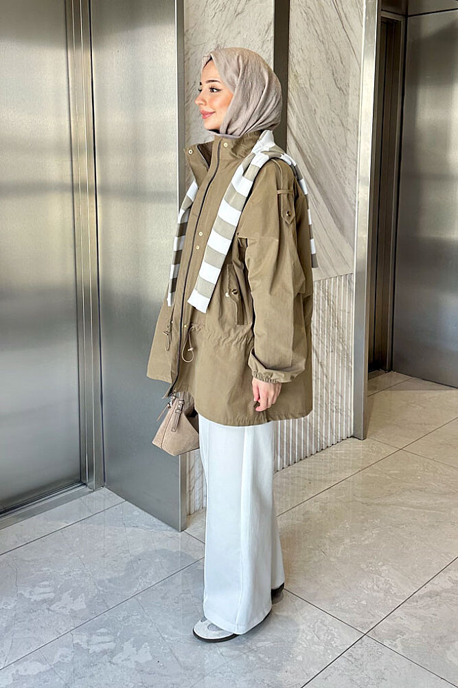 Lina Büzgülü Kısa Trenç - Camel - 5
