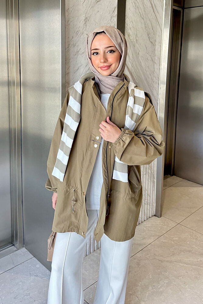 Lina Büzgülü Kısa Trenç - Camel - 3