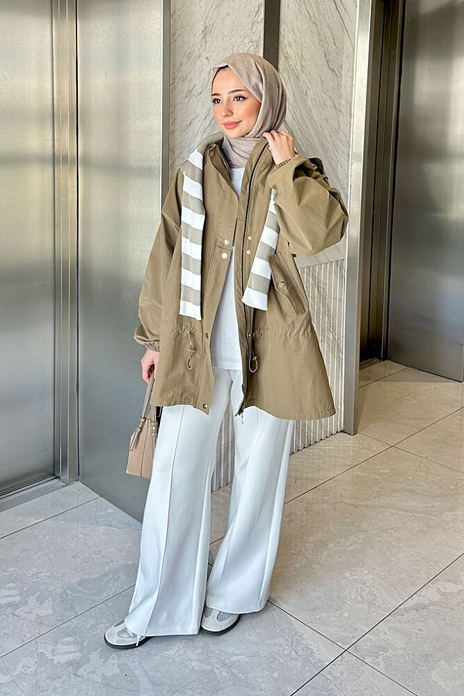 Lina Büzgülü Kısa Trenç - Camel - 4