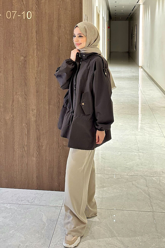 Lina Büzgülü Kısa Trenç - Kahverengi - 5