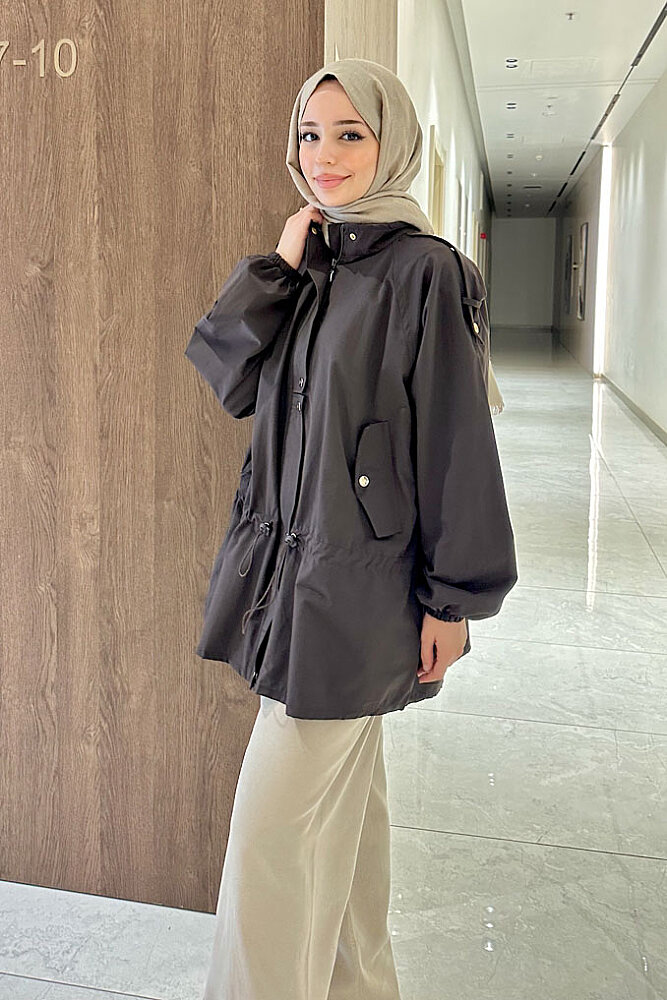 Lina Büzgülü Kısa Trenç - Kahverengi - 6