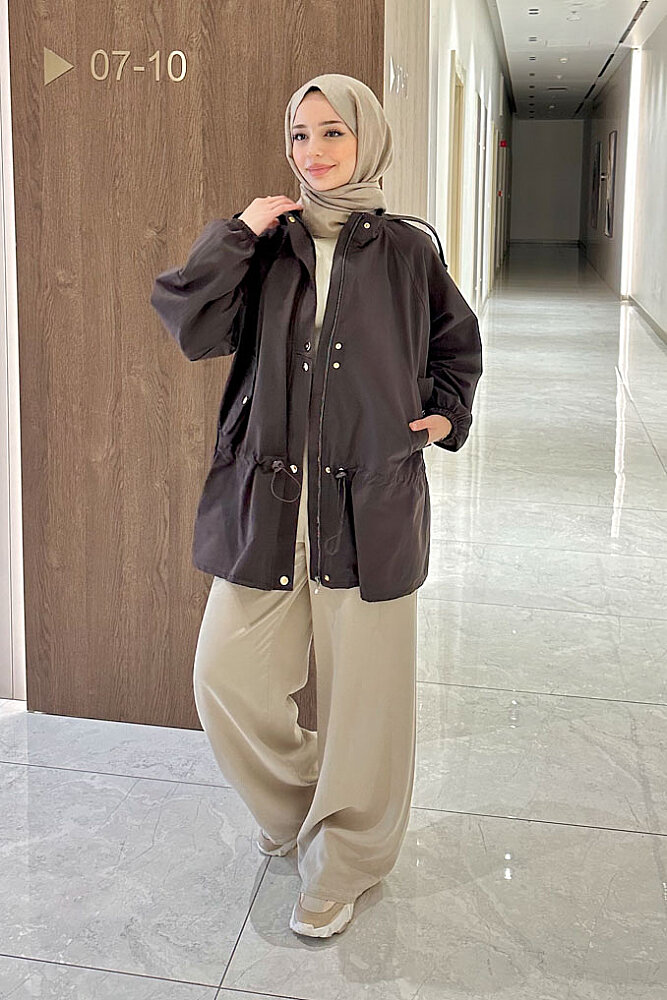 Lina Büzgülü Kısa Trenç - Kahverengi - 8