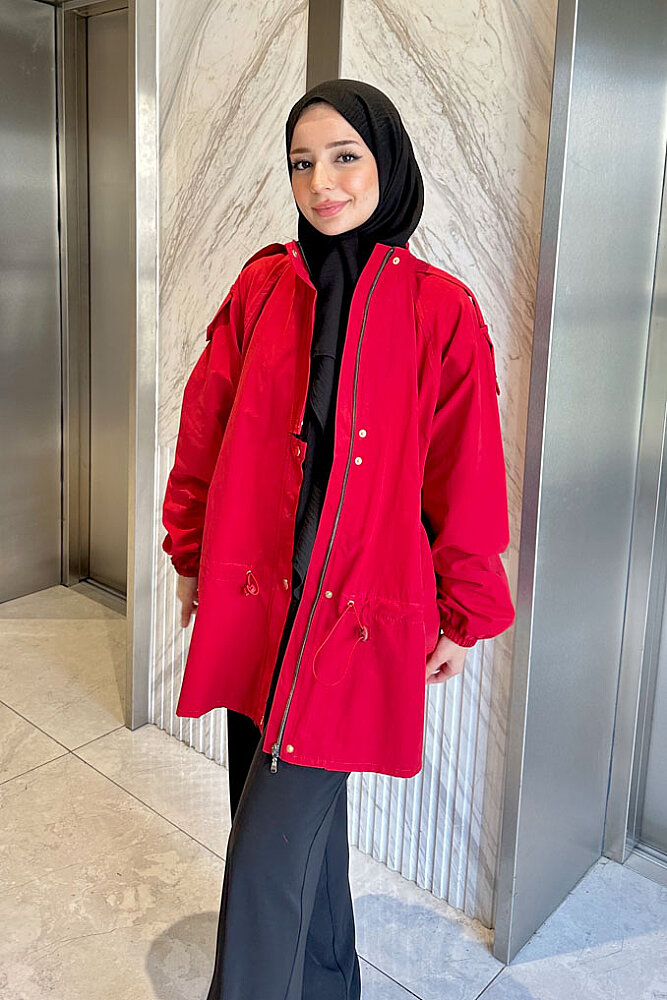 Lina Büzgülü Kısa Trenç - Kırmızı - 2