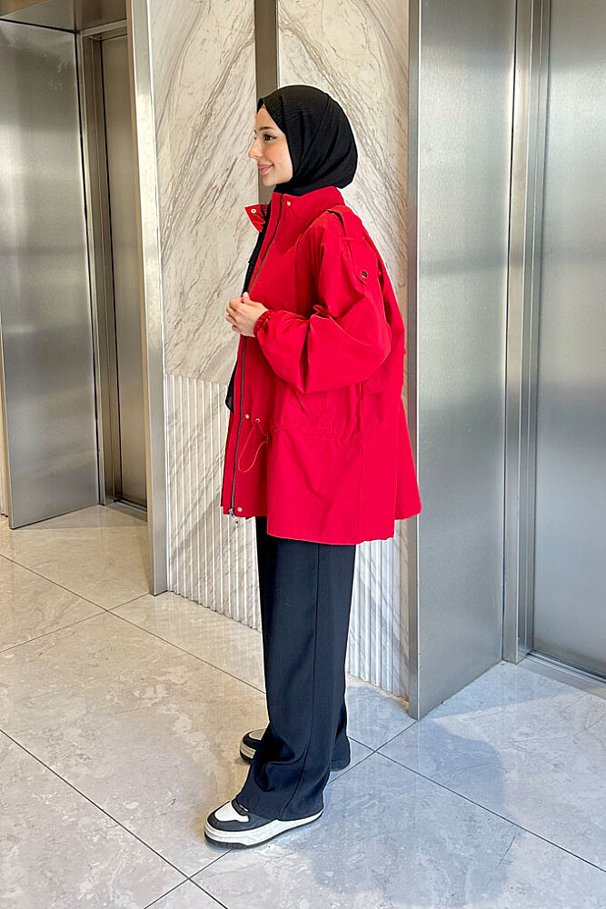 Lina Büzgülü Kısa Trenç - Kırmızı - 3