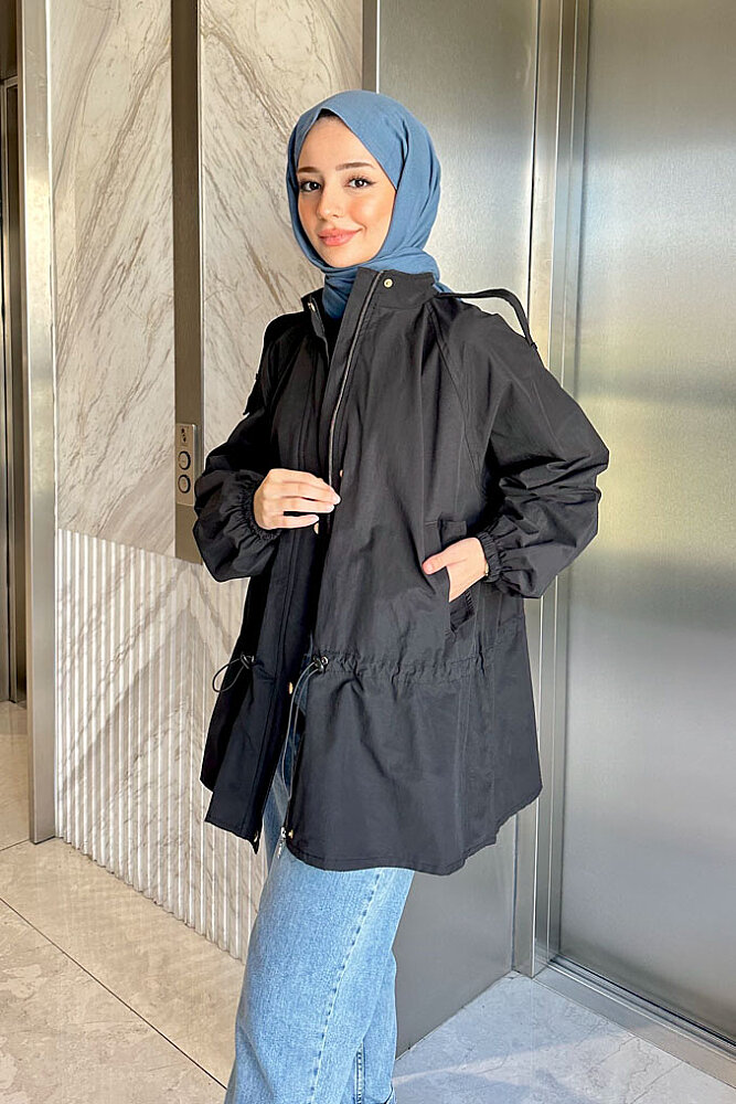 Lina Büzgülü Kısa Trenç - Siyah - ALLMİSS (0)