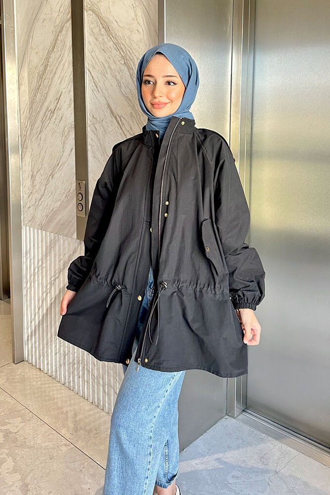 Lina Büzgülü Kısa Trenç - Siyah - ALLMİSS (3)