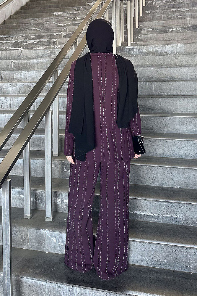 Line Taş Detaylı Pantolon Ceket Takım - Mürdüm - BELEMİR (3)