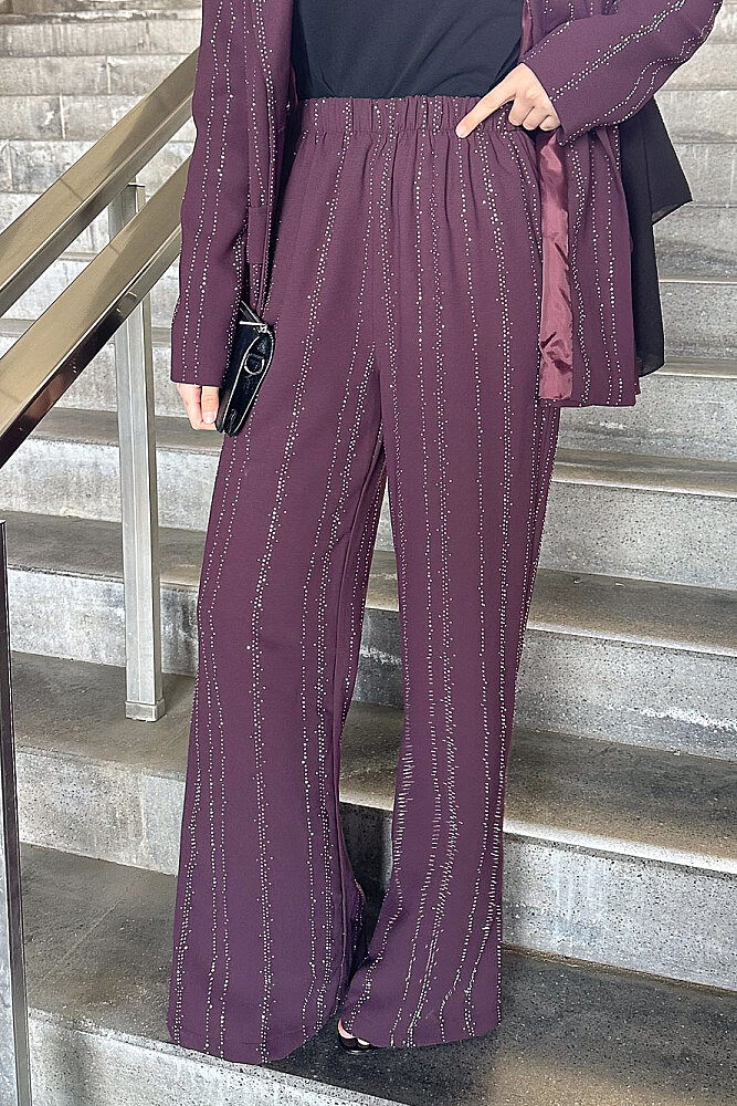 Line Taş Detaylı Pantolon Ceket Takım - Mürdüm - 5