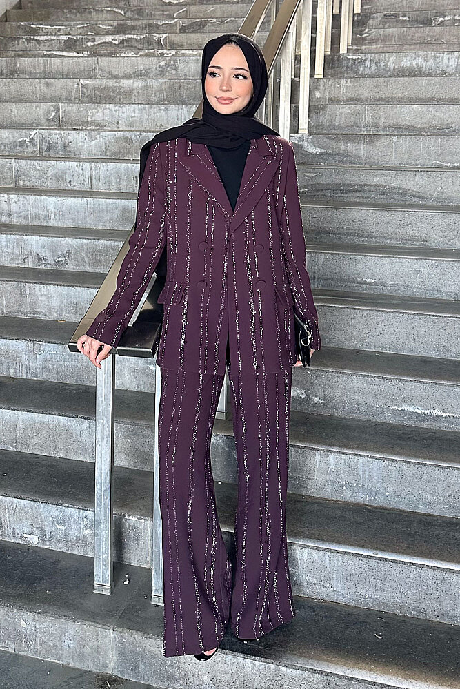 Line Taş Detaylı Pantolon Ceket Takım - Mürdüm - BELEMİR (0)