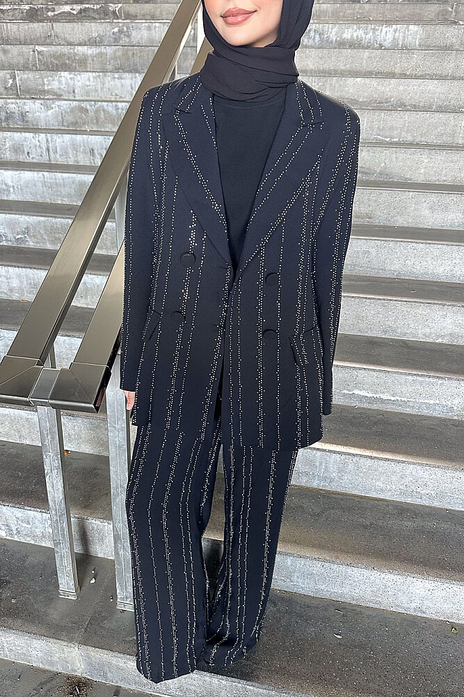 Line Taş Detaylı Pantolon Ceket Takım - Siyah - BELEMİR (2)