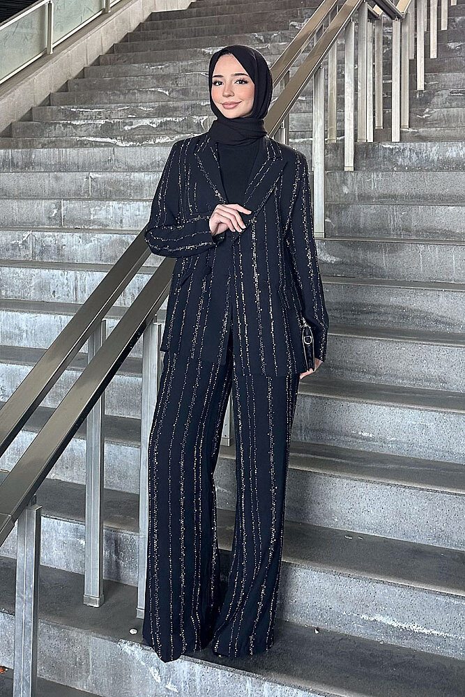 Line Taş Detaylı Pantolon Ceket Takım - Siyah - BELEMİR (4)