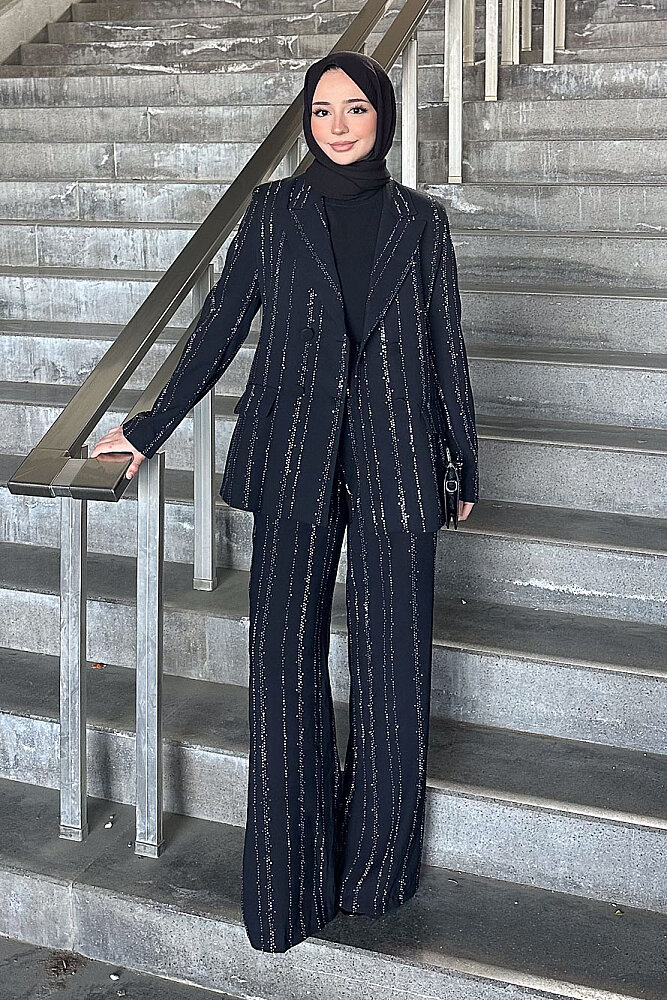 Line Taş Detaylı Pantolon Ceket Takım - Siyah - BELEMİR (0)