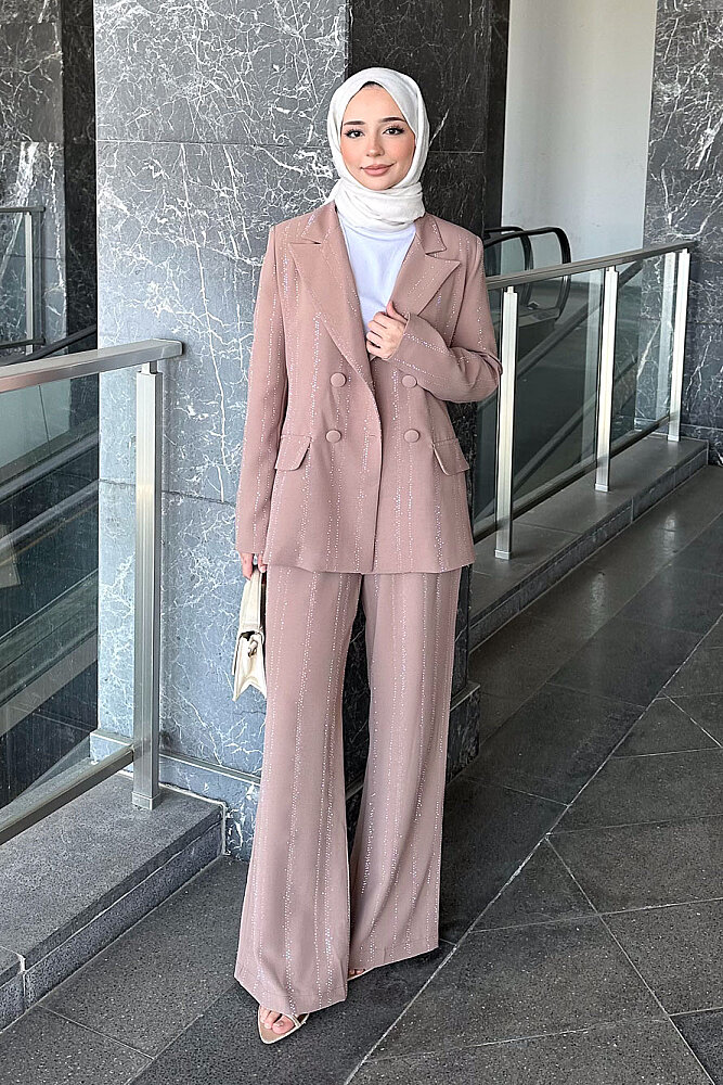 Line Taş Detaylı Pantolon Ceket Takım - Vizon - BELEMİR (0)