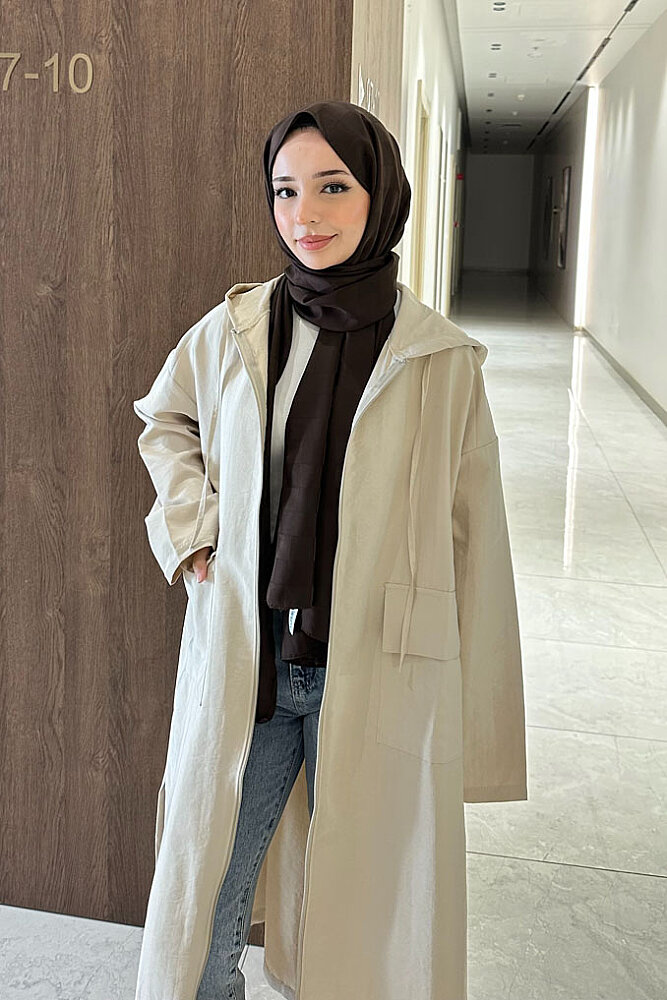 Linnea Kapüşonlu Fermuarlı Kap - Bej - 6