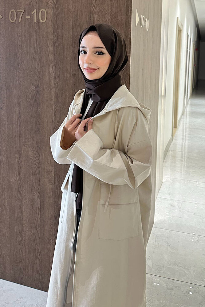 Linnea Kapüşonlu Fermuarlı Kap - Bej - 3
