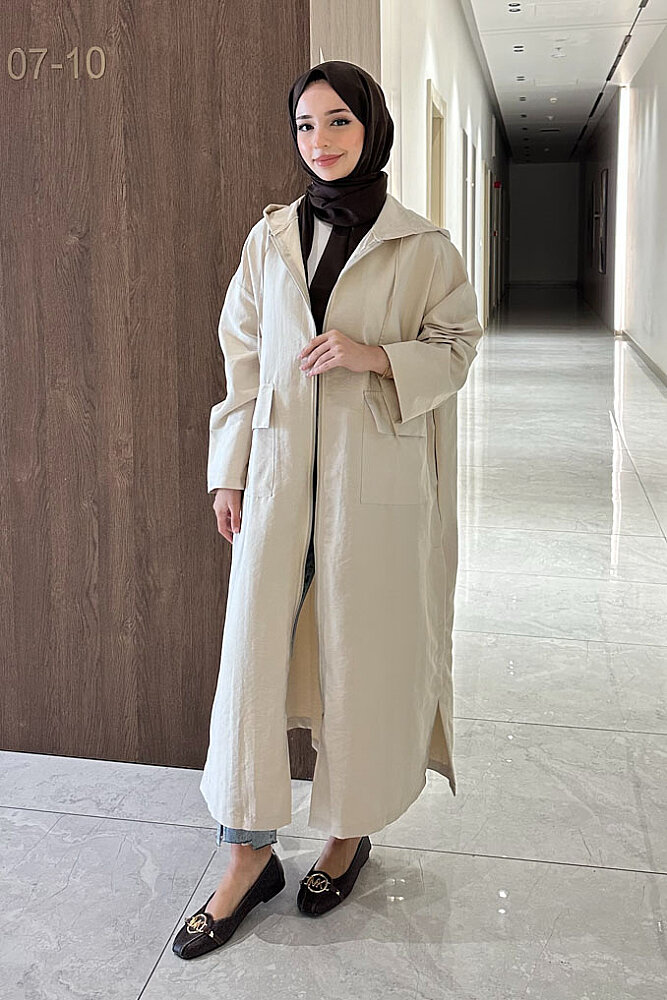 Linnea Kapüşonlu Fermuarlı Kap - Bej - ENMA (4)